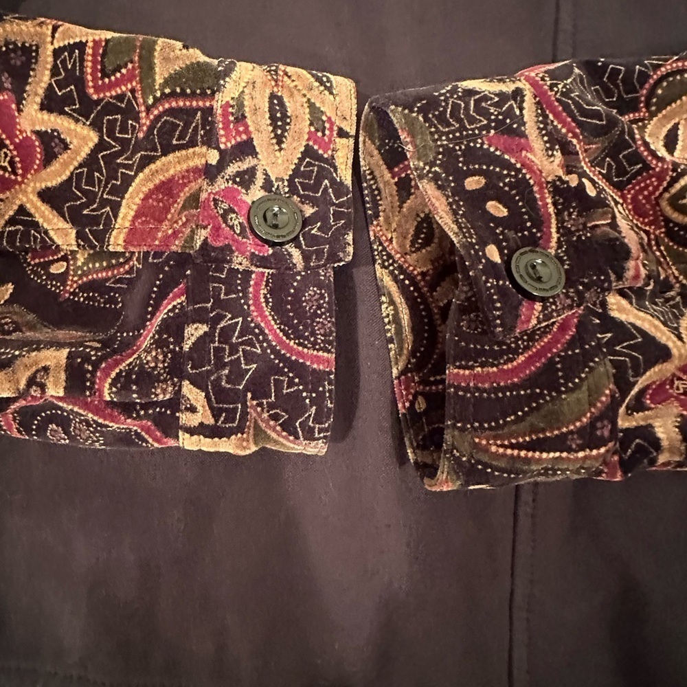 Crushed Velvet Vintage Paisley Jacket Brown Burgundy Gold Whimsigoth Sz 1X - Picture 10 of 14